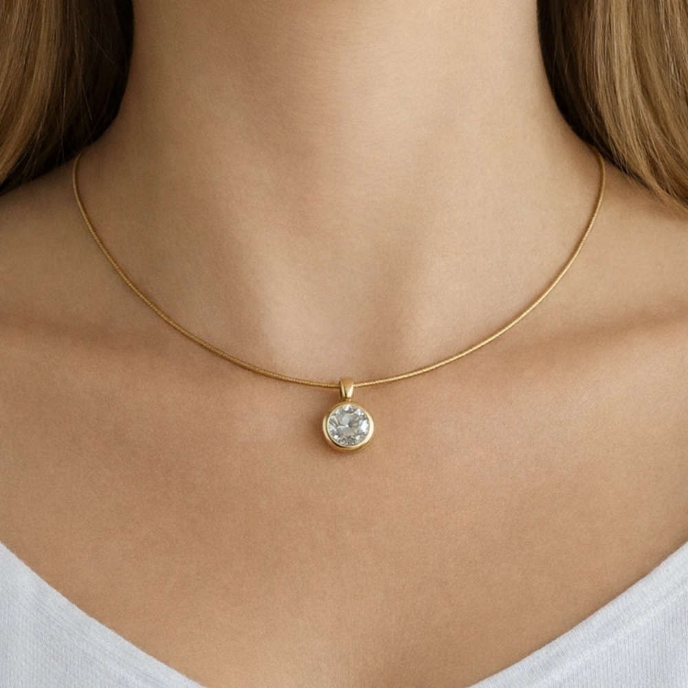 Lauren Scott 925 Sterling Silver Omega Necklace w Clear CZ Pendant 16 in long